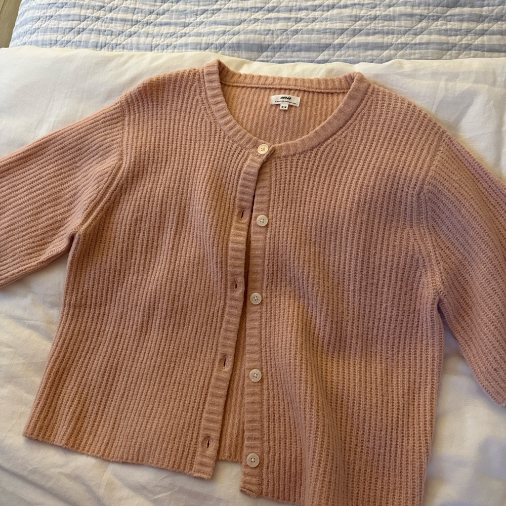 Aerie Unreal Short Sleeve Cardigan in Blush Pink